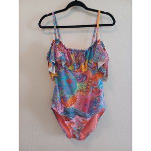 Bleu Rod Beattie Swimsuit Womens Sz 14 Pink Multi Paisley Floral Lined Stretch